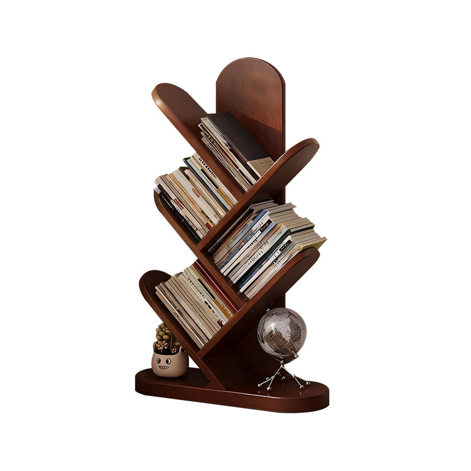 Elegant Solid Wood Tree-Shaped Bookshelf, Floor-Standing Corner Storage Rack, Slim Design, Wall-Aligned Modern Living Room Organizer CWG-2180