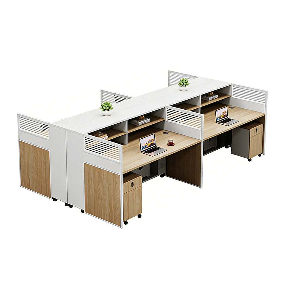 Office Workstation Desk with Lockable, Built-In Outlets & File Drawers for Home Office