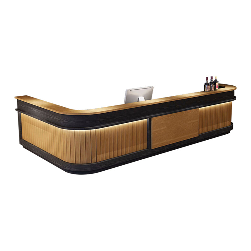 Striped L-Shaped Front Desk with LED Lights and Large Storage for Gyms JDT-10138