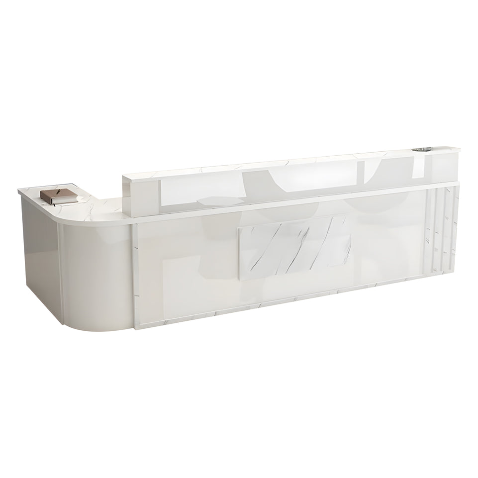 Small L-Shaped Front Desk with Lockable Drawer and Shelf for Shops JDT-1069