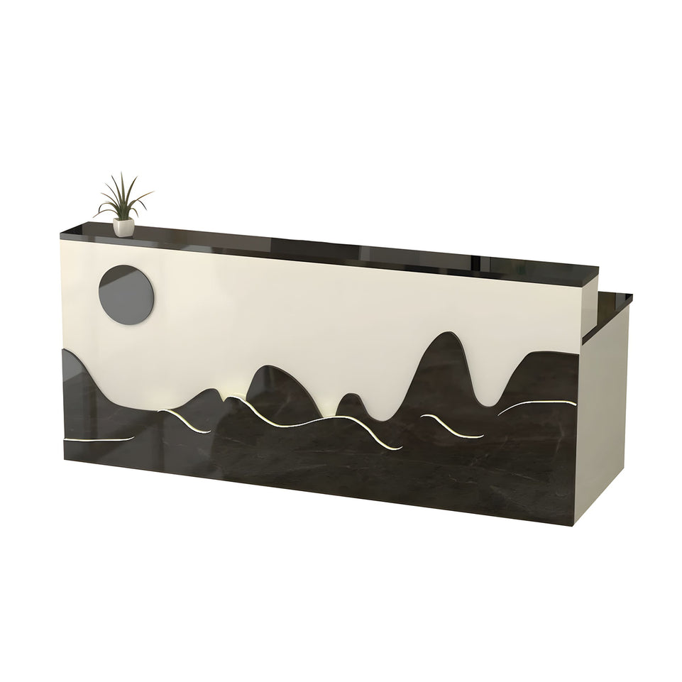 Mountain Pattern Straight Front Desk with Double-Tiered Countertop and Keyboard Tray for Offices and Lobbies JDT-10141