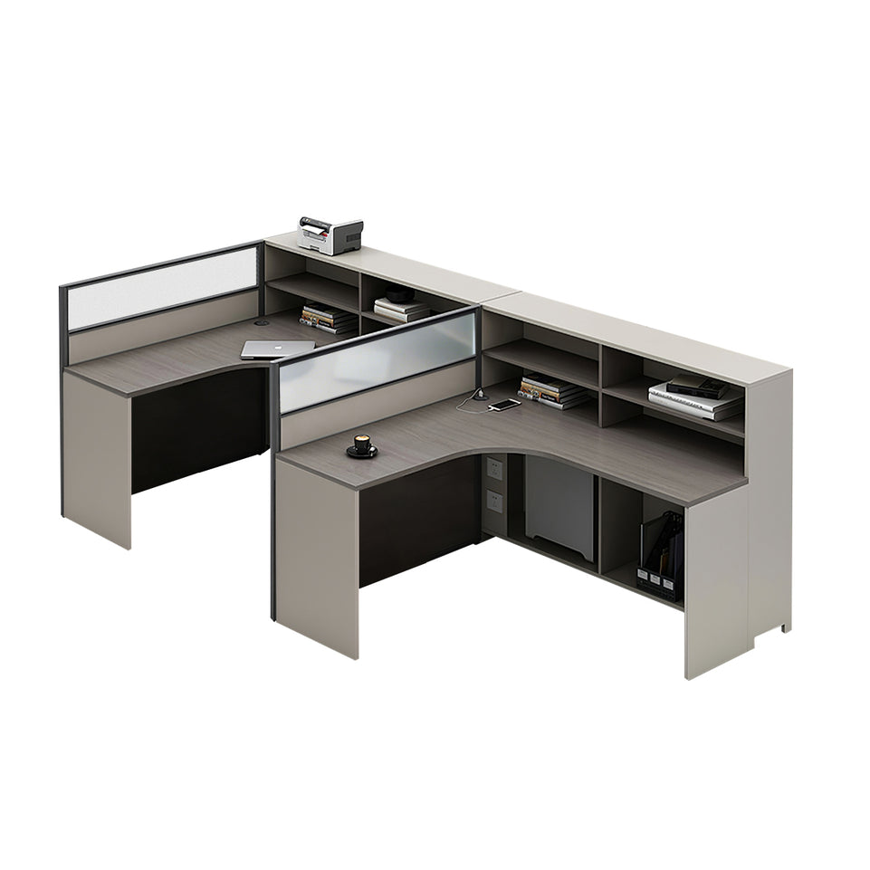L-Shaped Office Desk with Built-In Outlets, Cable Management & Glass Top for Home Office