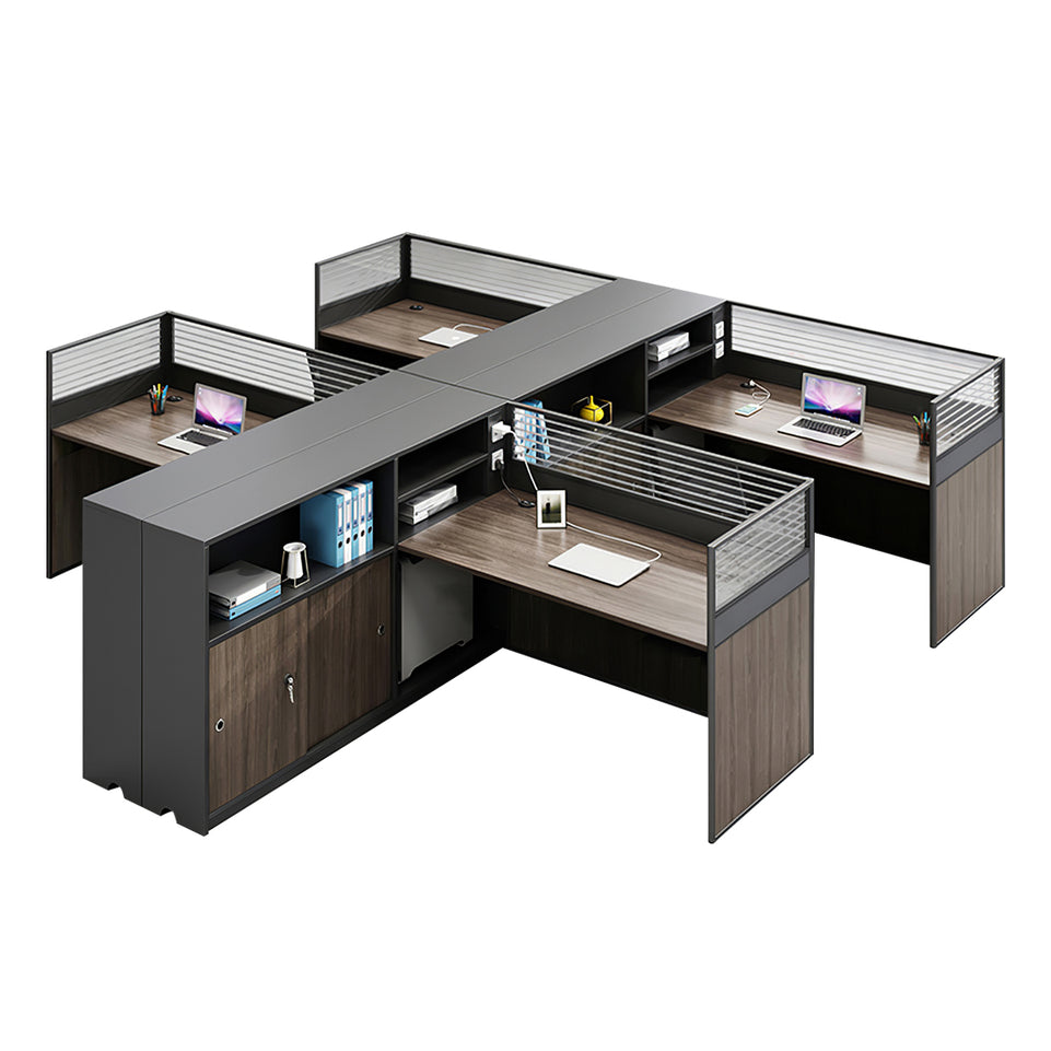 Modern L-Shaped Office Desk with Storage Cabinet and Privacy Panel BGZ-2016