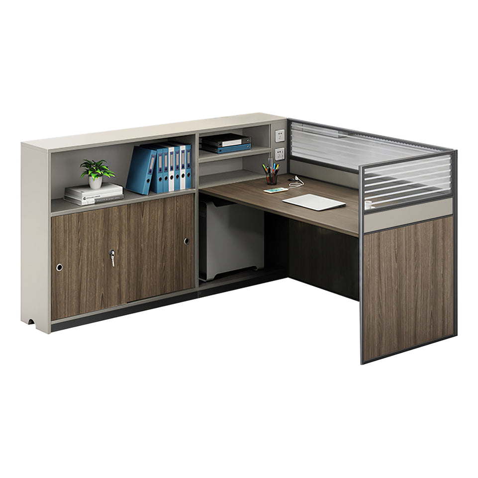 Modern L-Shaped Office Desk with Storage Cabinet and Privacy Panel BGZ-2016