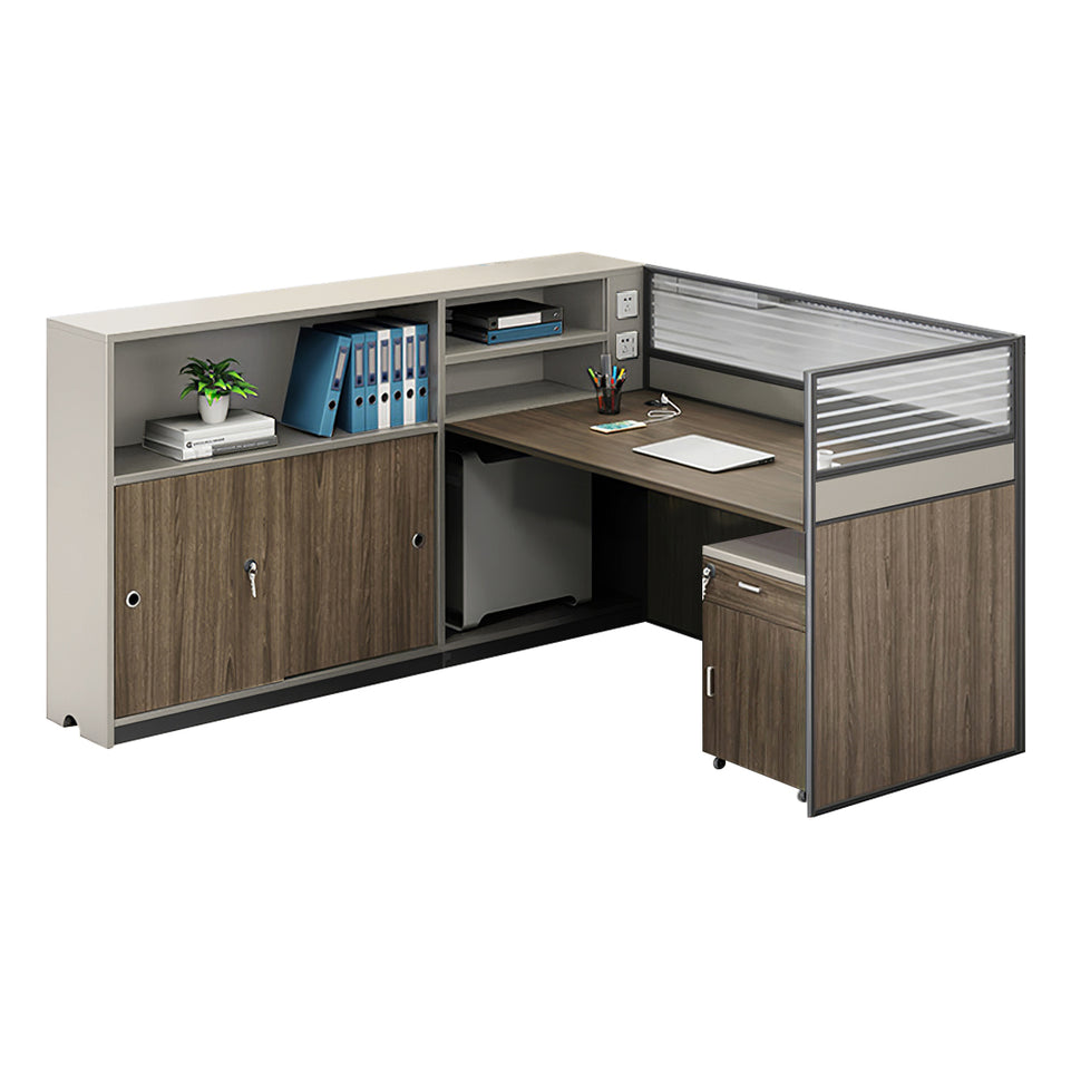 Modern L-Shaped Office Desk with Storage Cabinet and Privacy Panel BGZ-2016