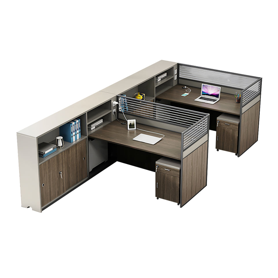 Modern L-Shaped Office Desk with Storage Cabinet and Privacy Panel BGZ-2016