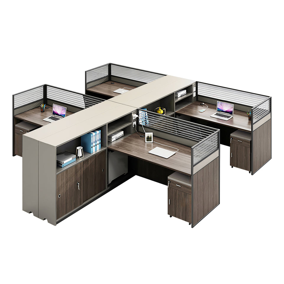 Modern L-Shaped Office Desk with Storage Cabinet and Privacy Panel BGZ-2016