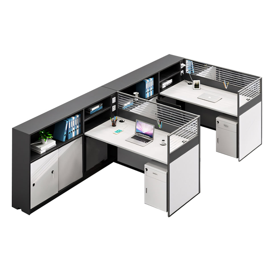 Modern L-Shaped Office Desk with Storage Cabinet and Privacy Panel BGZ-2016