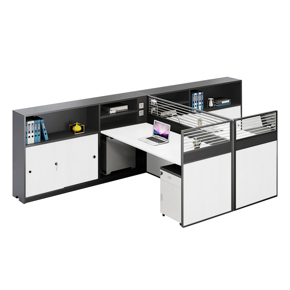 Modern L-Shaped Office Desk with Storage Cabinet and Privacy Panel BGZ-2016