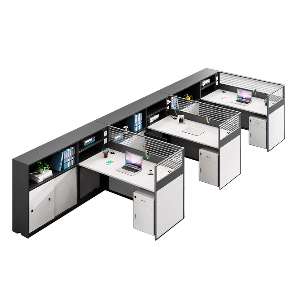 Modern L-Shaped Office Desk with Storage Cabinet and Privacy Panel BGZ-2016
