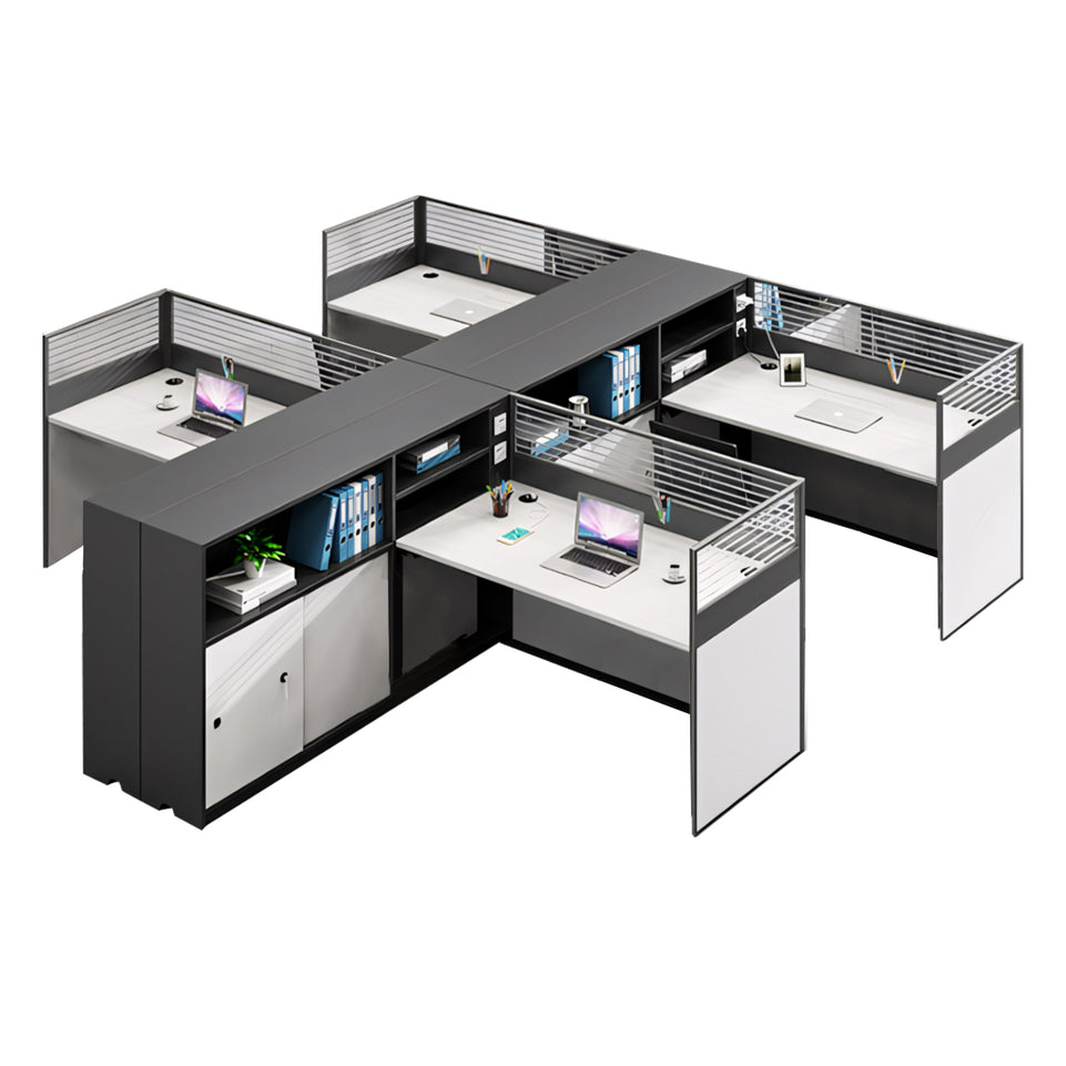 Modern L-Shaped Office Desk with Storage Cabinet and Privacy Panel BGZ-2016