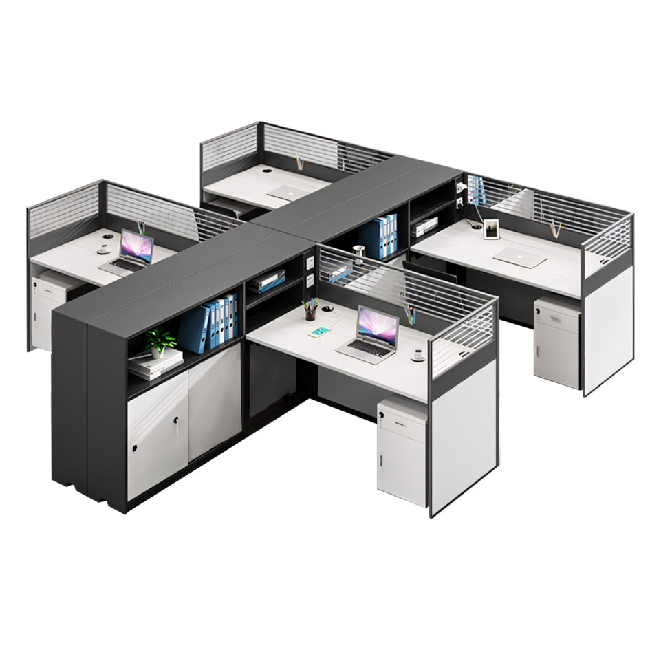 Modern L-Shaped Office Desk with Storage Cabinet and Privacy Panel BGZ-2016