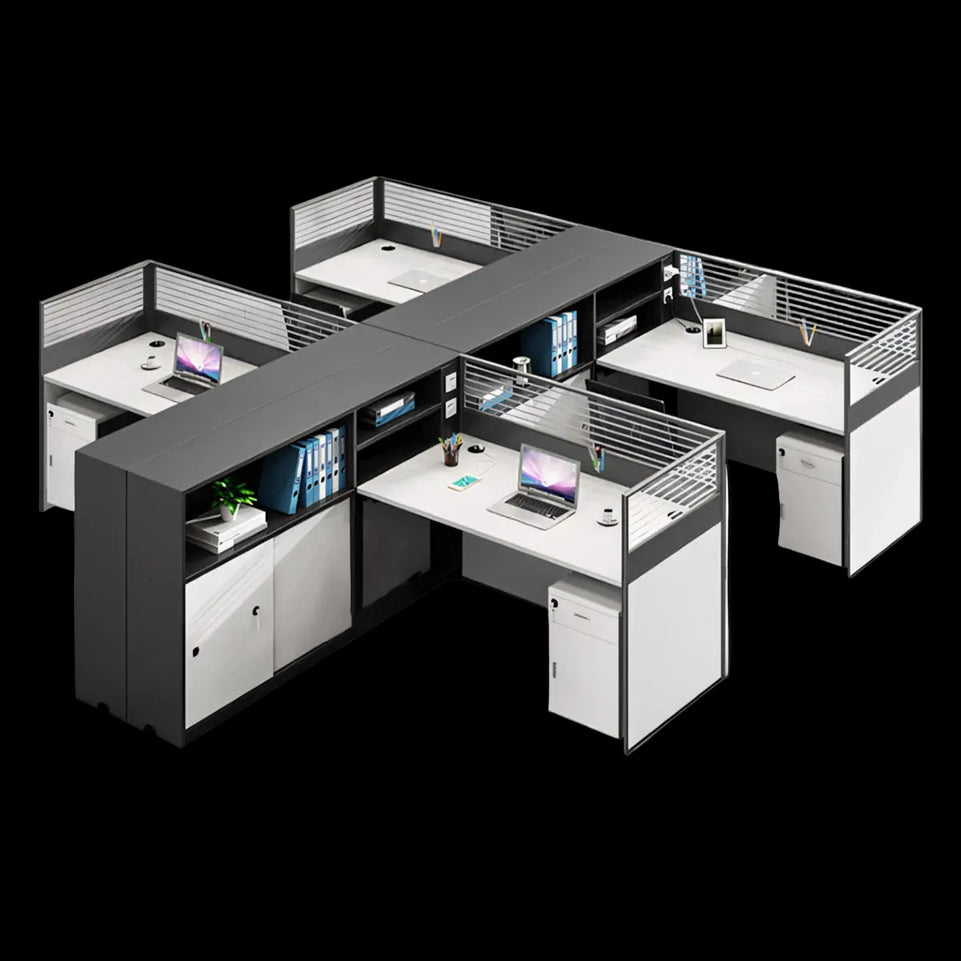 Display Storage Cabinet with L-Shaped, Privacy Panel & Built-In Outlets for Home Office