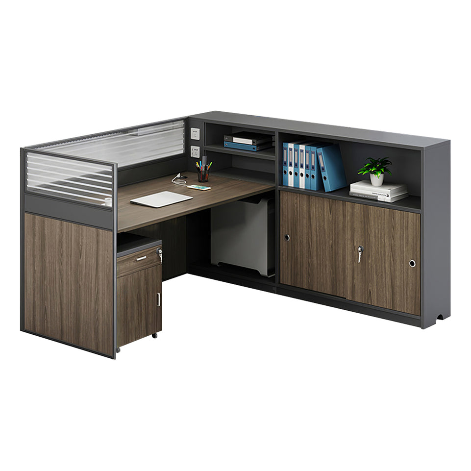 Modern L-Shaped Office Desk with Storage Cabinet and Privacy Panel BGZ-2016