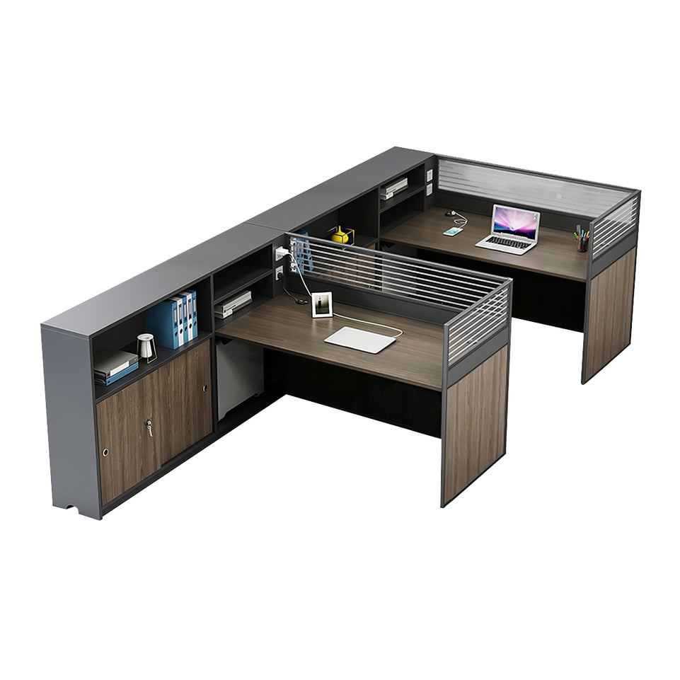 Modern L-Shaped Office Desk with Storage Cabinet and Privacy Panel BGZ-2016