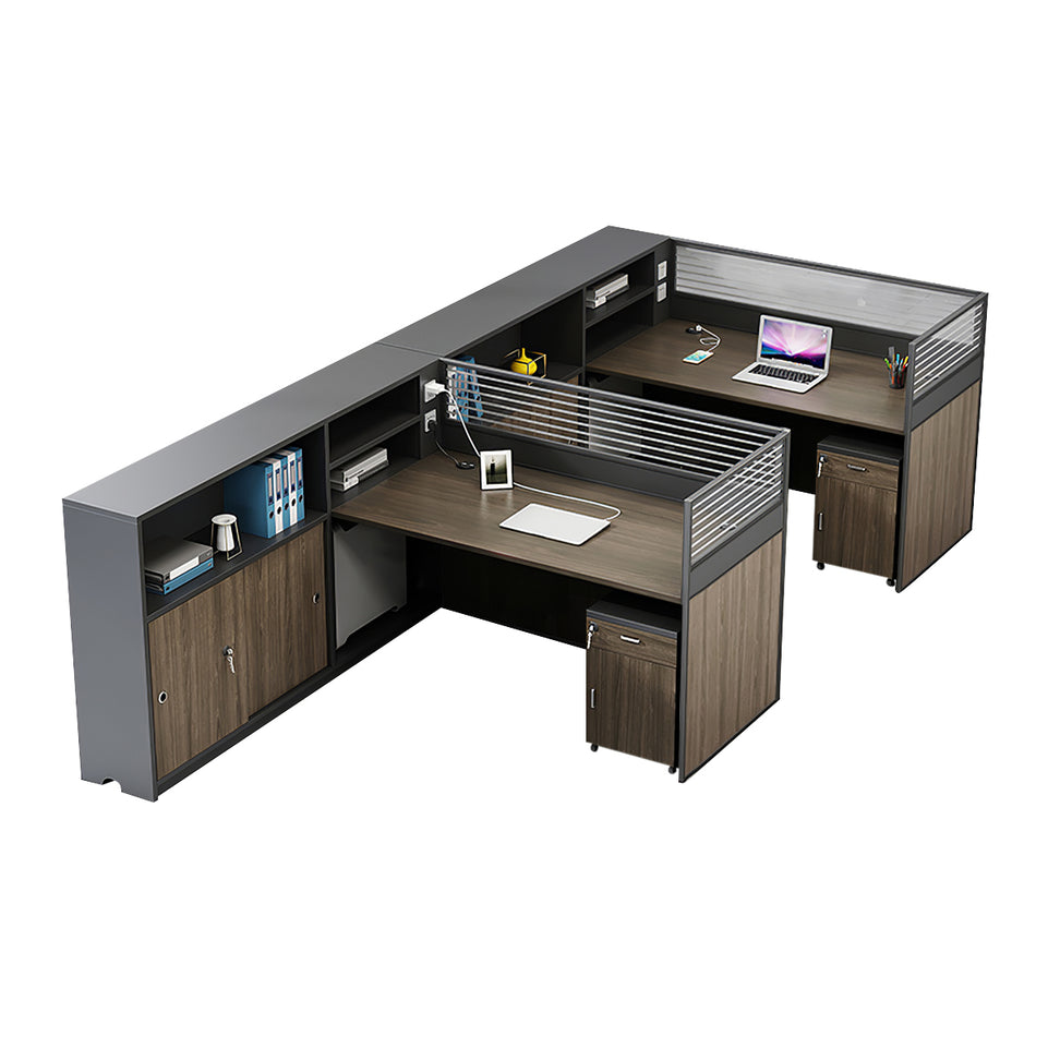 Modern L-Shaped Office Desk with Storage Cabinet and Privacy Panel BGZ-2016