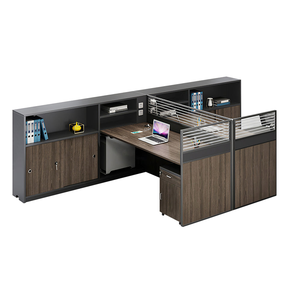 Modern L-Shaped Office Desk with Storage Cabinet and Privacy Panel BGZ-2016