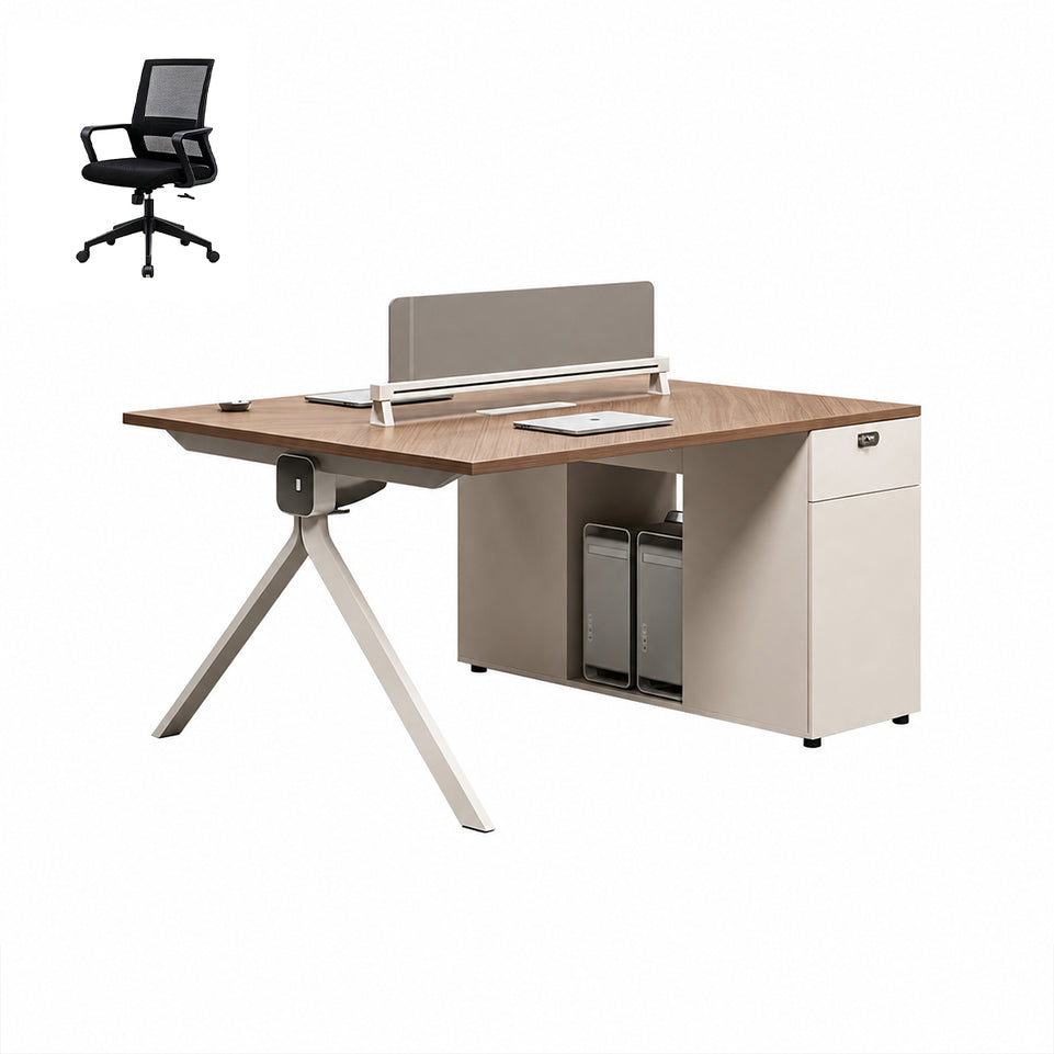 Modern Office Desk with Power Hub, Privacy Panel and Integrated Storage
