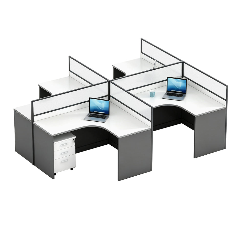 Modern Office Desk with 1" Thick Desktop, Frosted Privacy Panel, Integrated Cable Management & Mobile Storage Cabinet for Professional Workspaces