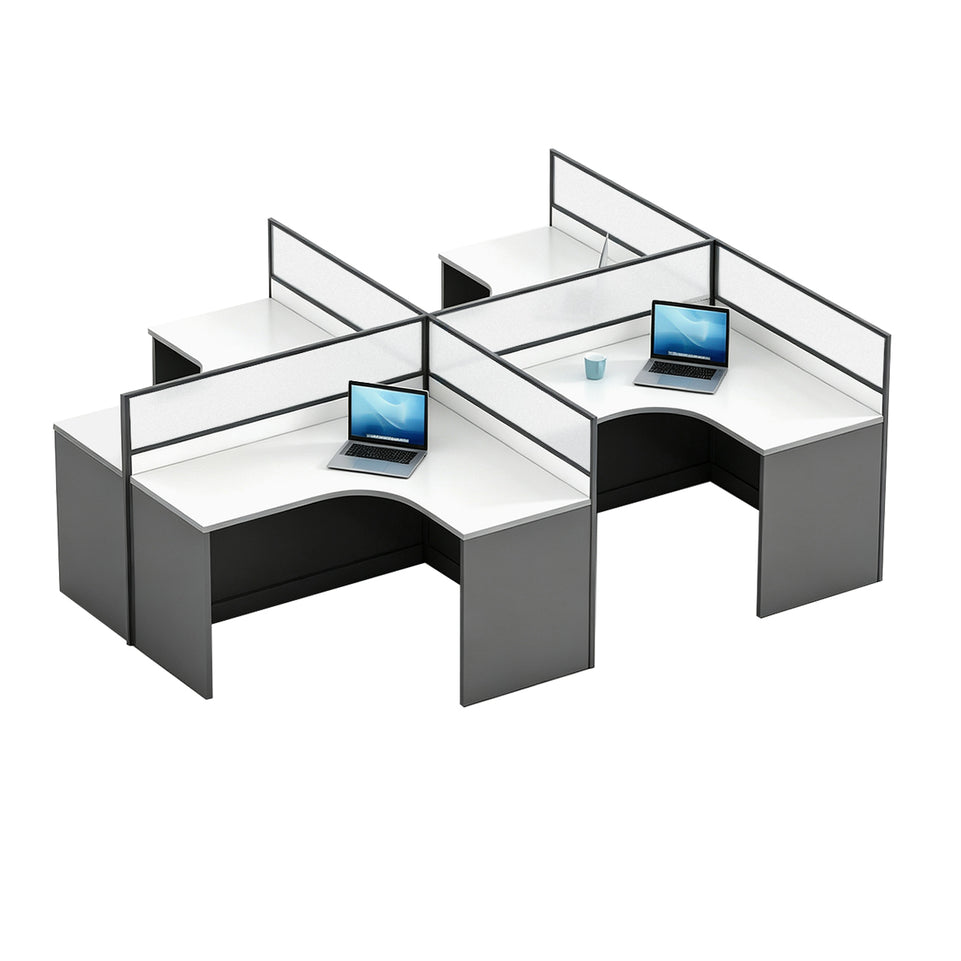 Modern Office Desk with 1" Thick Desktop, Frosted Privacy Panel, Integrated Cable Management & Mobile Storage Cabinet for Professional Workspaces