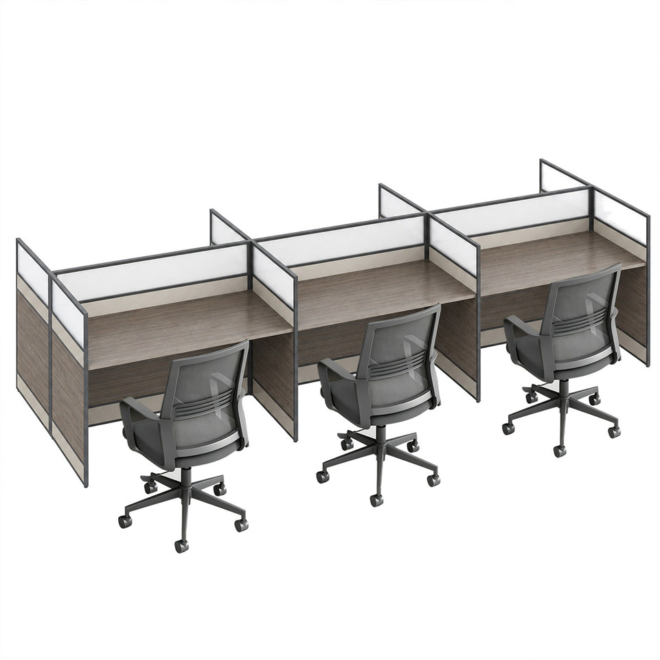 Modern Office Workstation Desk with 1" Thick Desktop, Frosted Privacy Panel, USB Ports & Mobile Pedestal Storage Cabinet