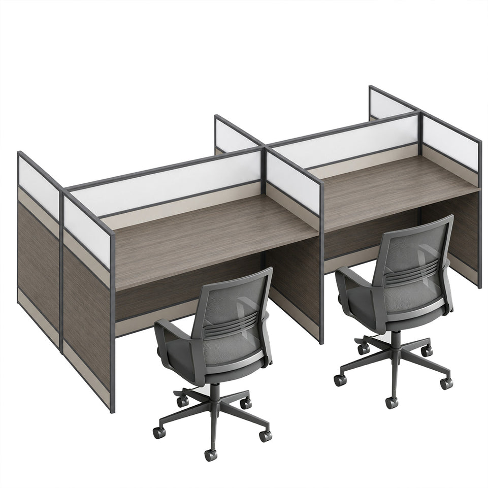 Modern Office Workstation Desk with 1" Thick Desktop, Frosted Privacy Panel, USB Ports & Mobile Pedestal Storage Cabinet