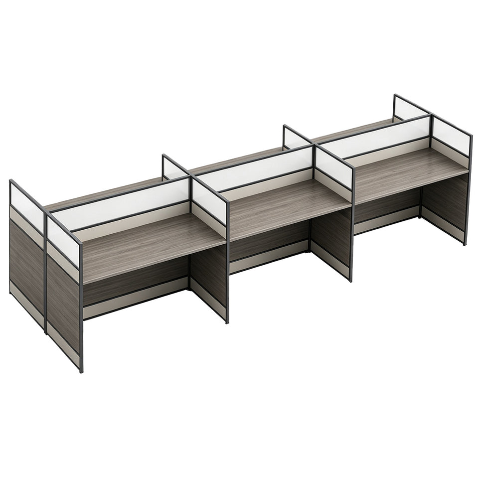 Modern Office Workstation Desk with 1" Thick Desktop, Frosted Privacy Panel, USB Ports & Mobile Pedestal Storage Cabinet