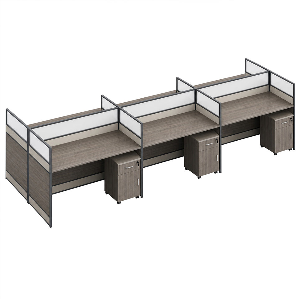 Modern Office Workstation Desk with 1" Thick Desktop, Frosted Privacy Panel, USB Ports & Mobile Pedestal Storage Cabinet