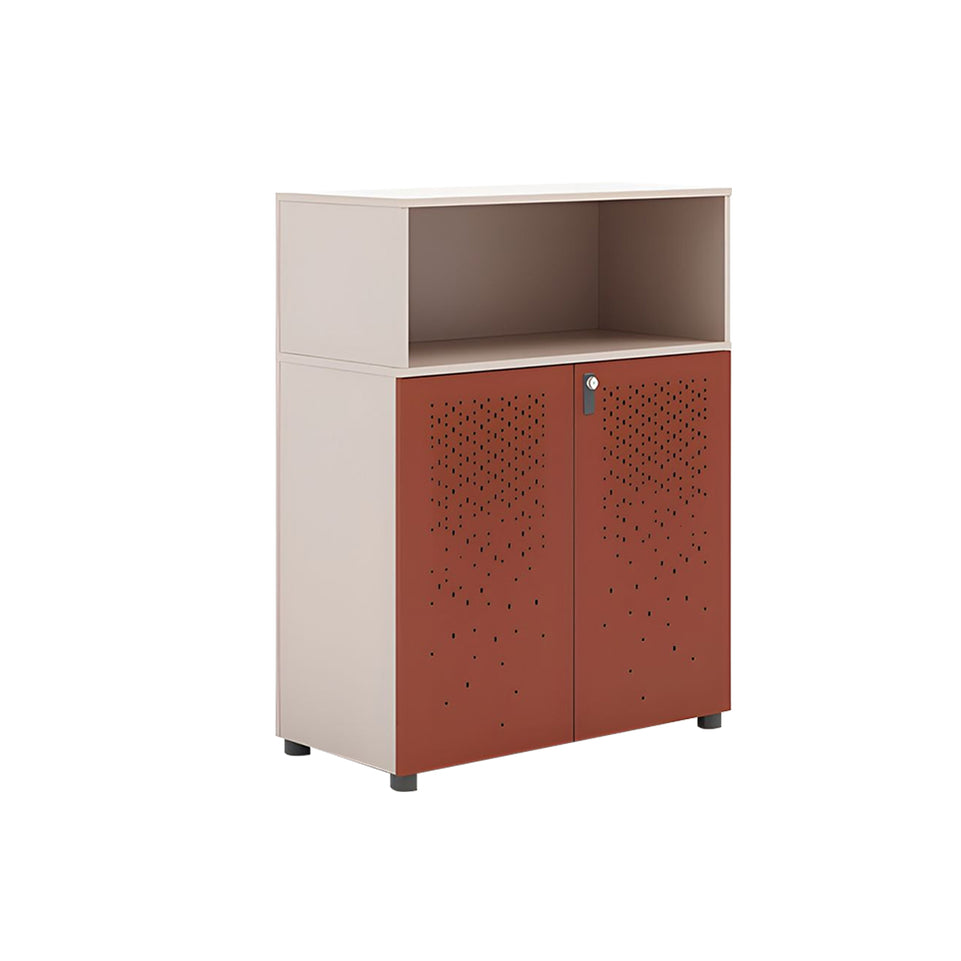 Sleek Lockable Metal Wood Cabinet for Office Storage, Adjustable Shelves, Durable Steel Doors, Spacious Partitioned Organizer CWG-2173
