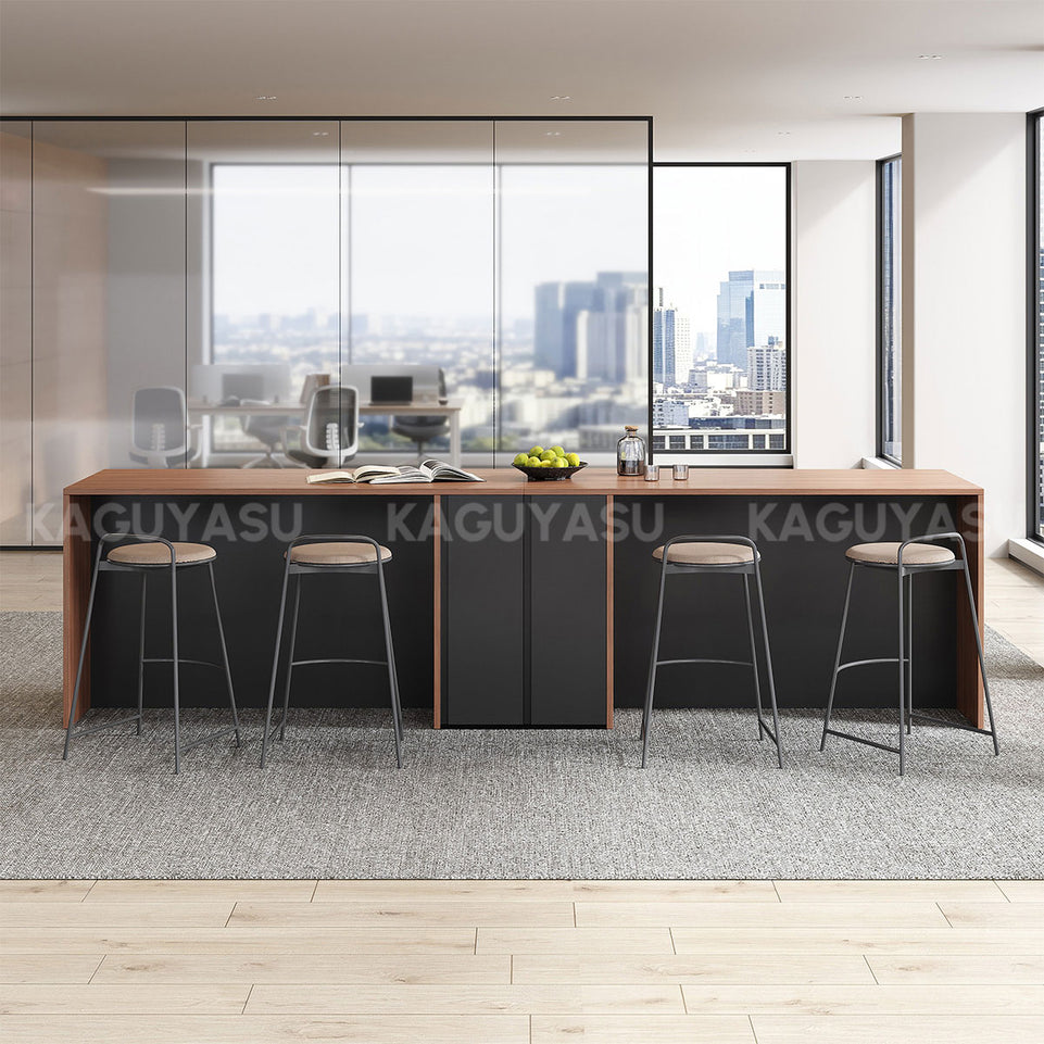 Elegant 142" L Large Storage Cabinet with Rear Pull-out Storage Compartments & Bottom Storage Cabinets for Kitchen, Dining Areas, Office & Bar Spaces
