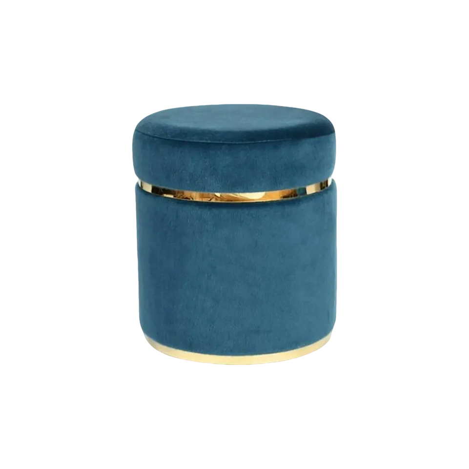Velvet Upholstered Accent Stool With Stainless Base–Compact Elegance For Bedroom Or Boutique BSF-2072