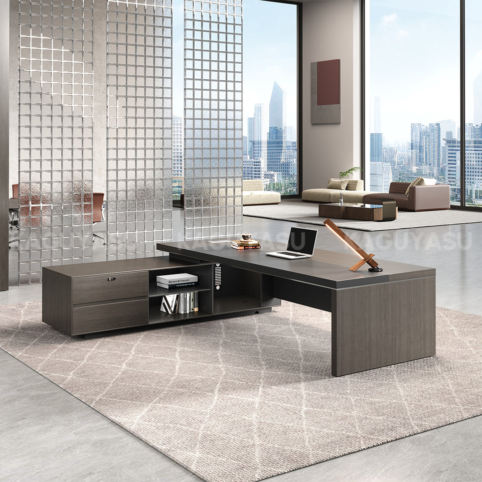 Contemporary Stylish L-Shaped Executive Desk with Side Storage Cabinet for Manager LBZ-605