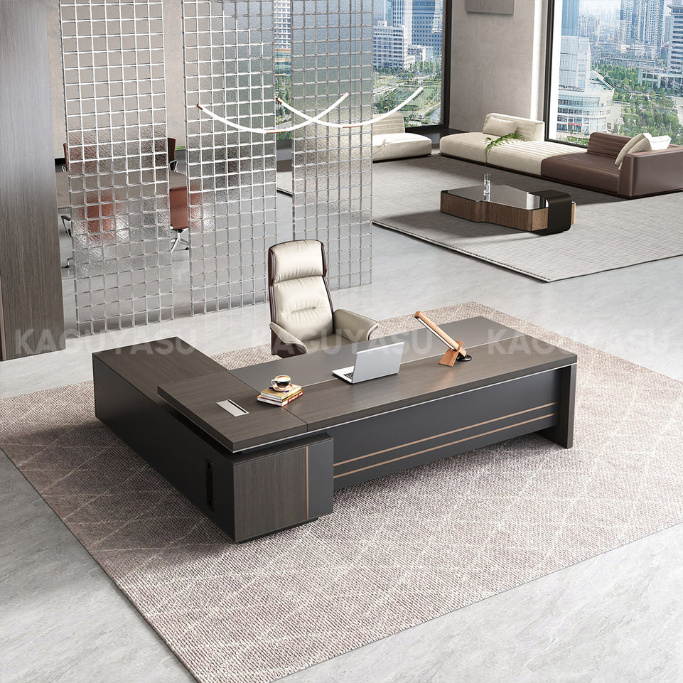 Contemporary Stylish L-Shaped Executive Desk with Side Storage Cabinet for Manager LBZ-605