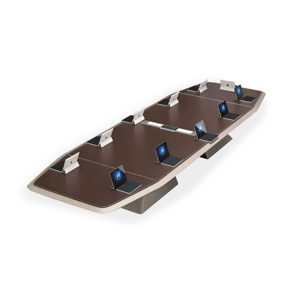 Luxury Oval Conference Table With Dual-Layer Top, Multimedia Ports, And Stylish Angled Legs HYZ-1015