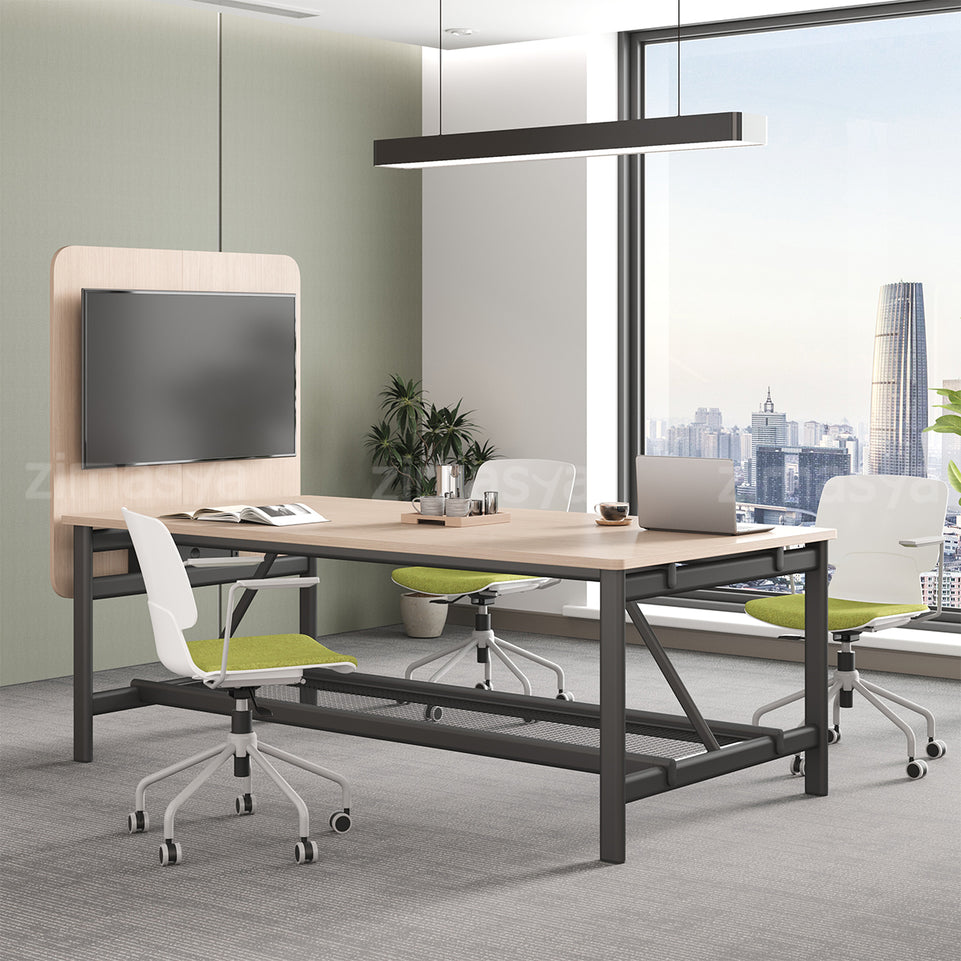 Conference Table with Display Mounting Panel, Metal Frame & Under-Table Mesh Storage