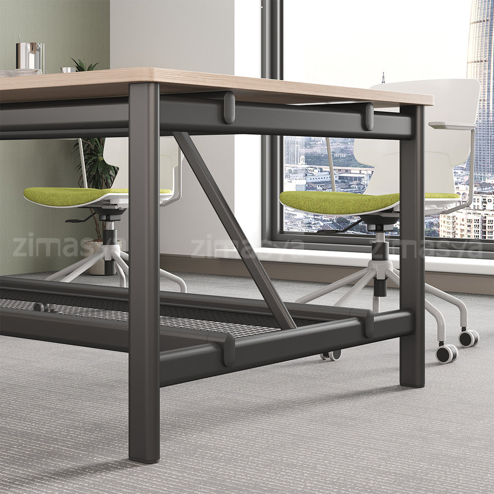 Conference Table with Display Mounting Panel, Metal Frame & Under-Table Mesh Storage