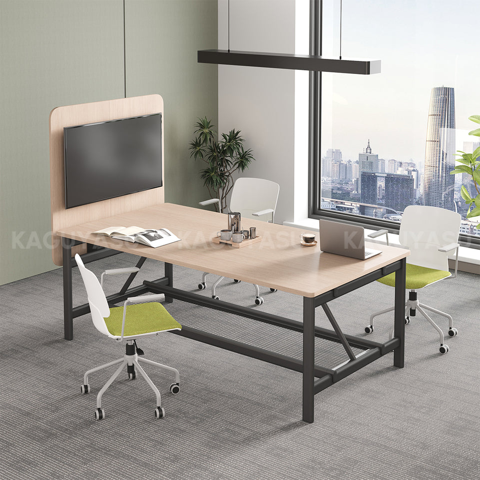 Conference Table with Display Mounting Panel, Metal Frame & Under-Table Mesh Storage