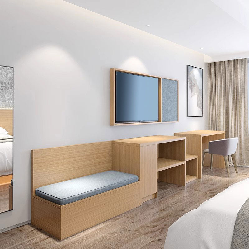 Durable Hotel Guest Room Desk And TV Cabinet–Open Storage, Wood Grain Finish, Eco-Friendly, Odor-Free, Natural, Customizable JDJJ-2003