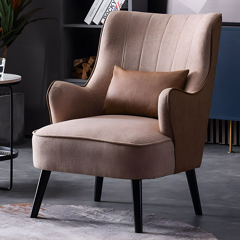 Elegant Nordic Accent Armchair–Faux Leather Texture, Linen Feel Fabric, And Solid Wood Legs JDJJ-2007