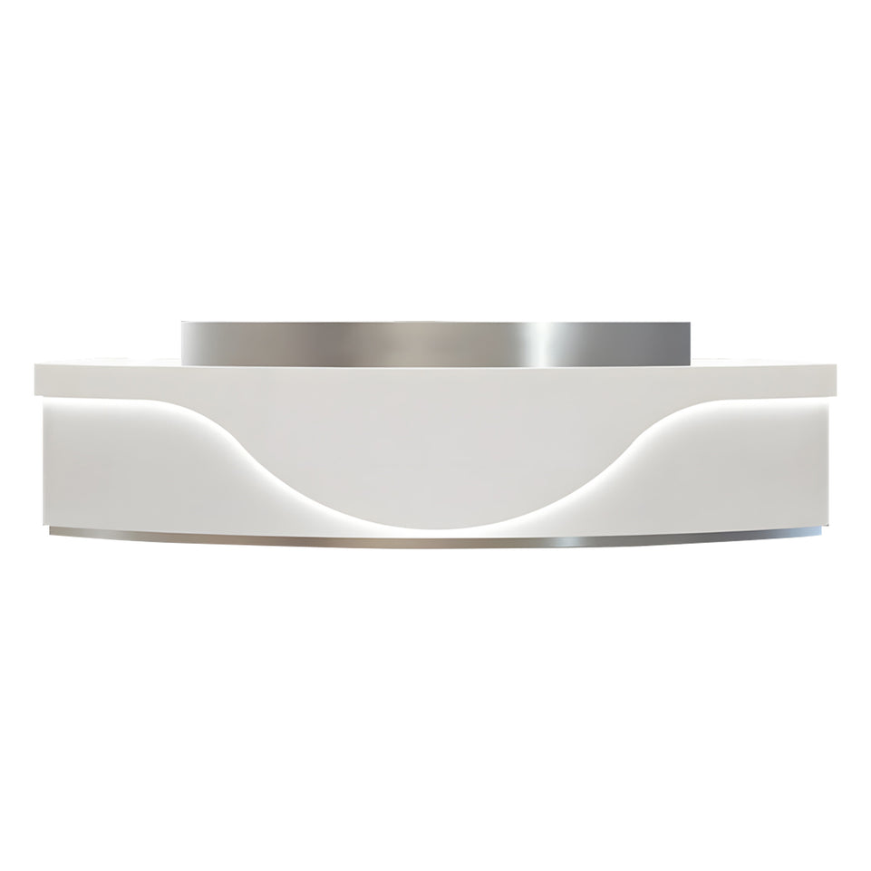 Stainless Steel China Curved Reception Desk with LED Lights, Cabinets, and Drawers for Hotels and Offices JDT-10155