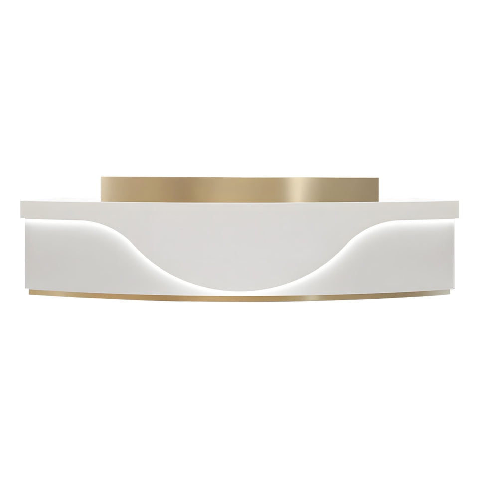 Stainless Steel China Curved Reception Desk with LED Lights, Cabinets, and Drawers for Hotels and Offices JDT-10155