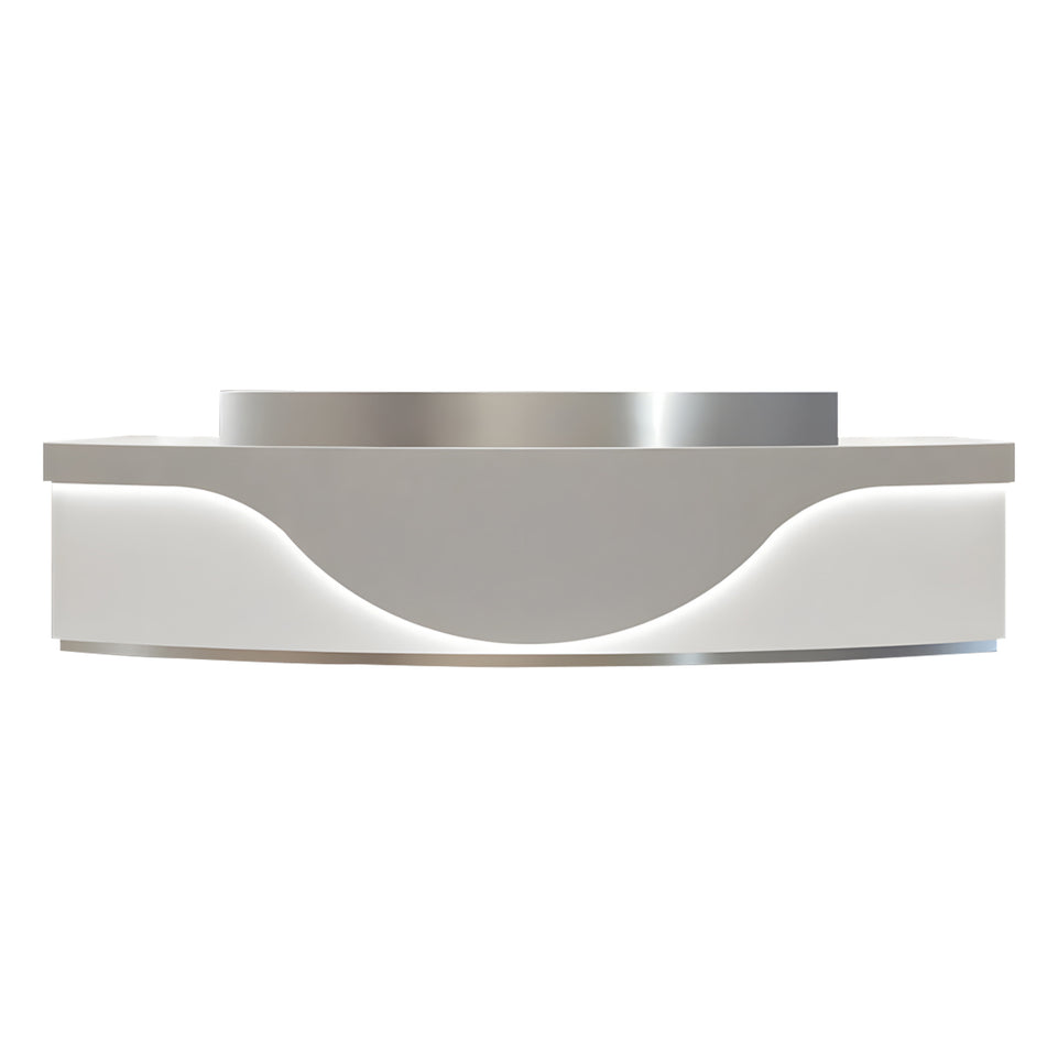 Stainless Steel China Curved Reception Desk with LED Lights, Cabinets, and Drawers for Hotels and Offices JDT-10155