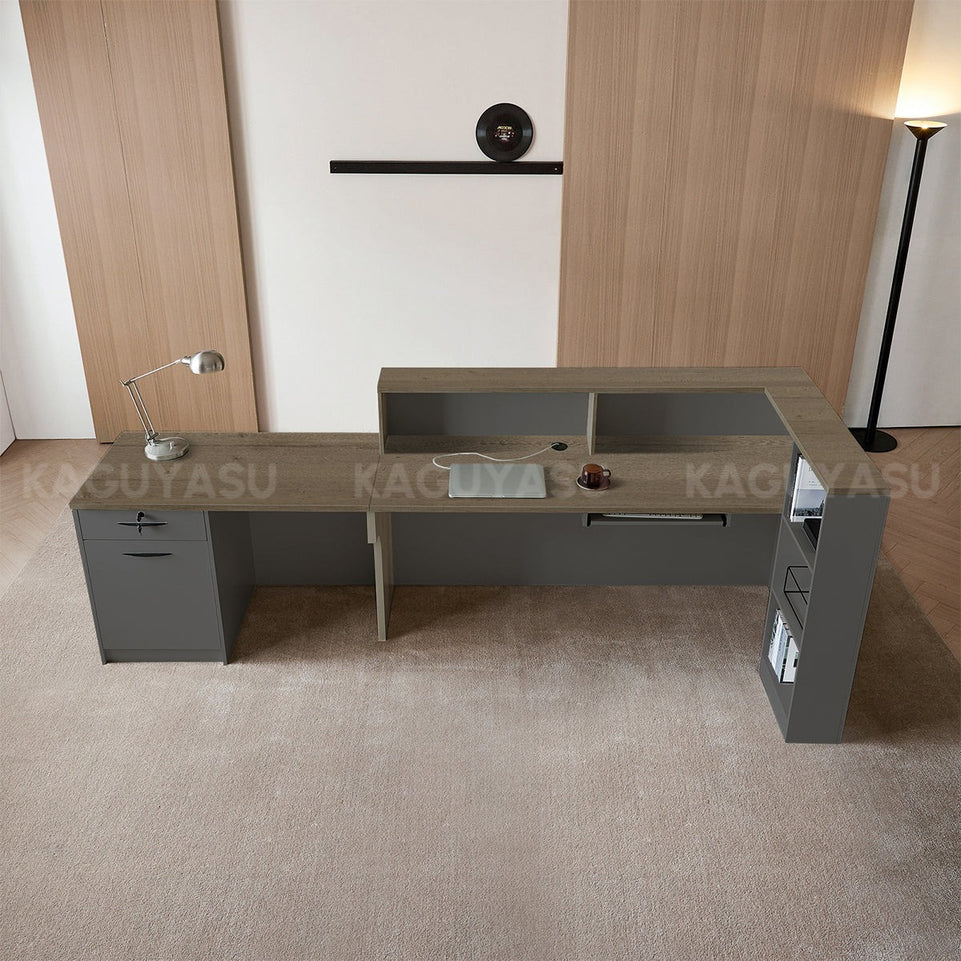 Modern L-Shaped Reception Desk with Side Storage and Drawers JDT-2215