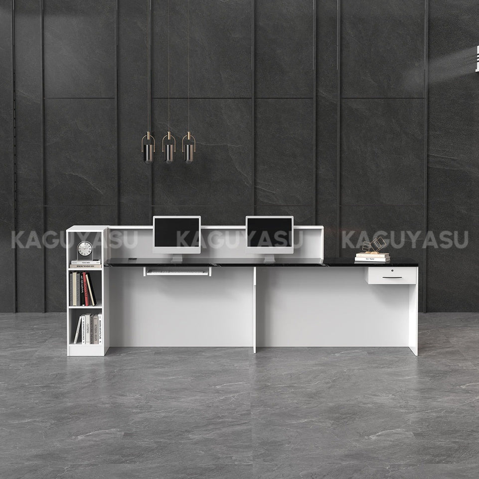 Sleek Standing Reception Desk With LED Light Strip, Lockable Drawers And Cable Grommets –Ideal For Offices, Salons & Front Counters JDT-2217