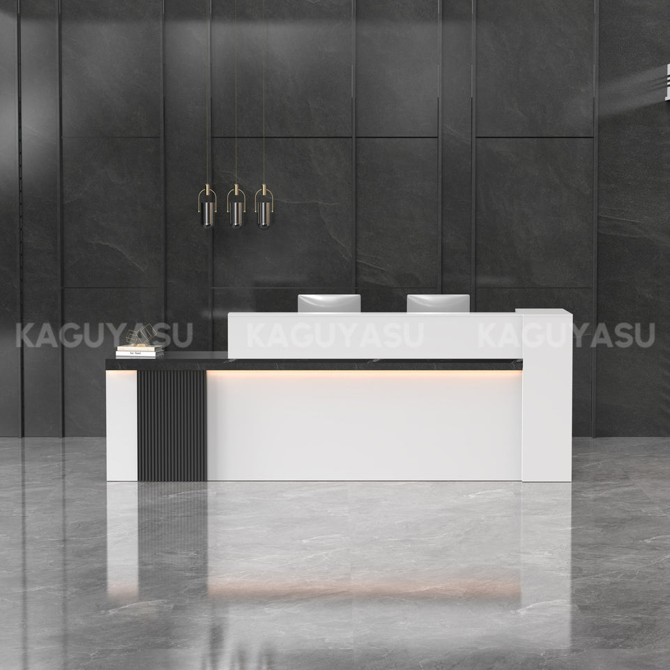 Sleek Standing Reception Desk With LED Light Strip, Lockable Drawers And Cable Grommets –Ideal For Offices, Salons & Front Counters JDT-2217