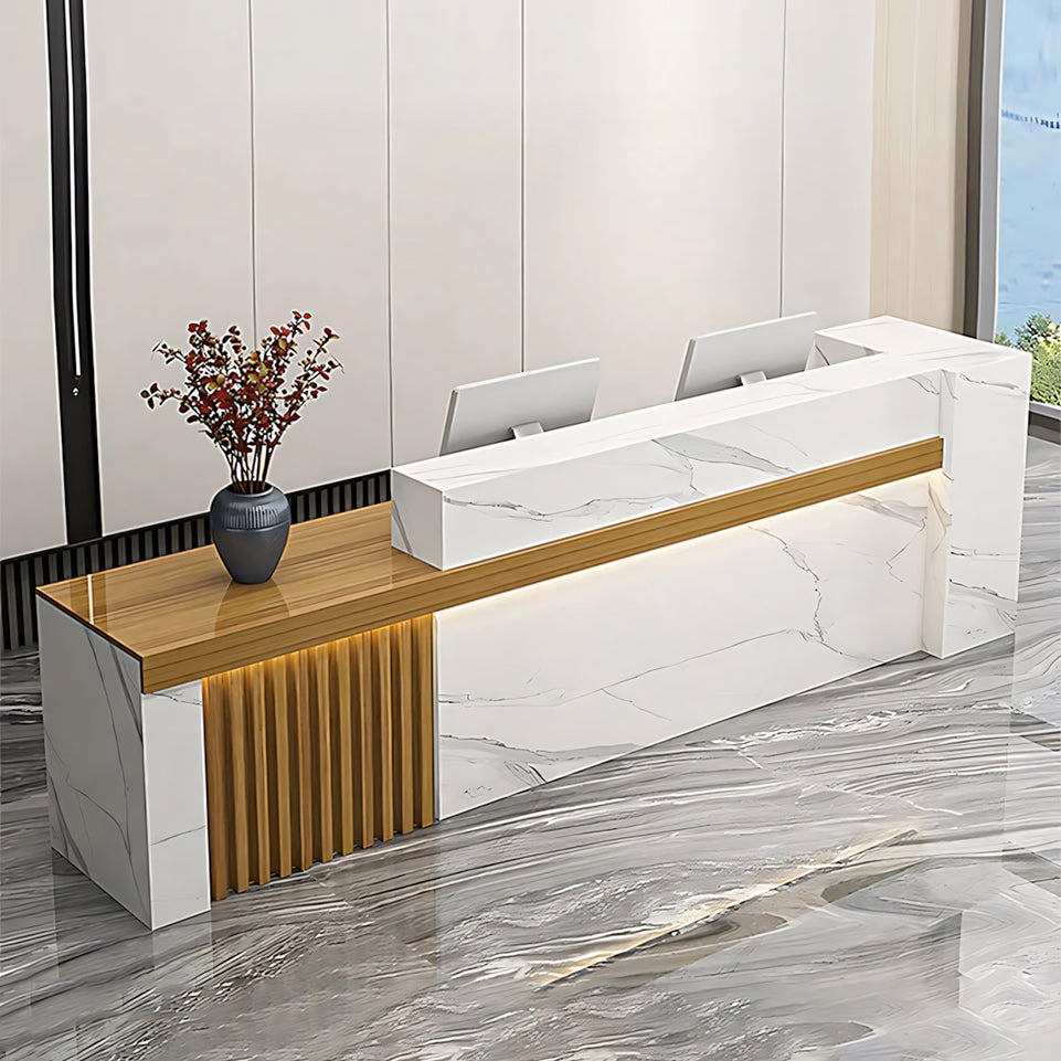 Retail Reception Desk 87 in Wide with Cable Management, Solid Wood & File Drawers (In Stock)
