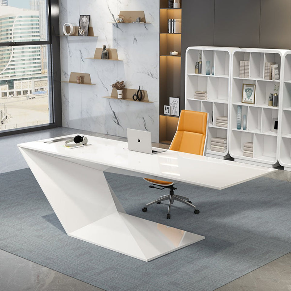 Sleek White Executive Desk With Oddly Shaped Modern and Stylish Office Table LBZ-042