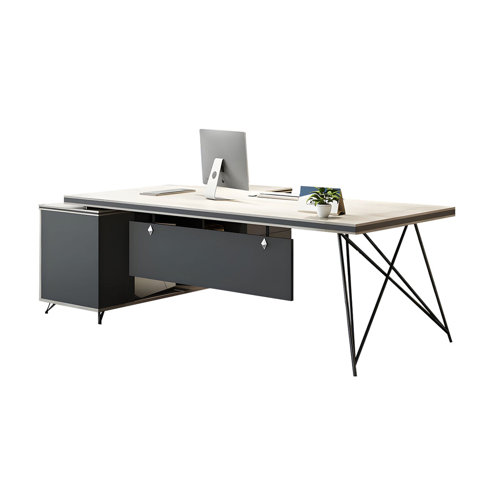 White Modern Stylish Office Desk Executive Desk Simple with Side Cabinet Wiring Holes LBZ-10108