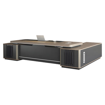 L-Shaped Executive Desk with Lockable, File Drawers & Cable Management for Home Office