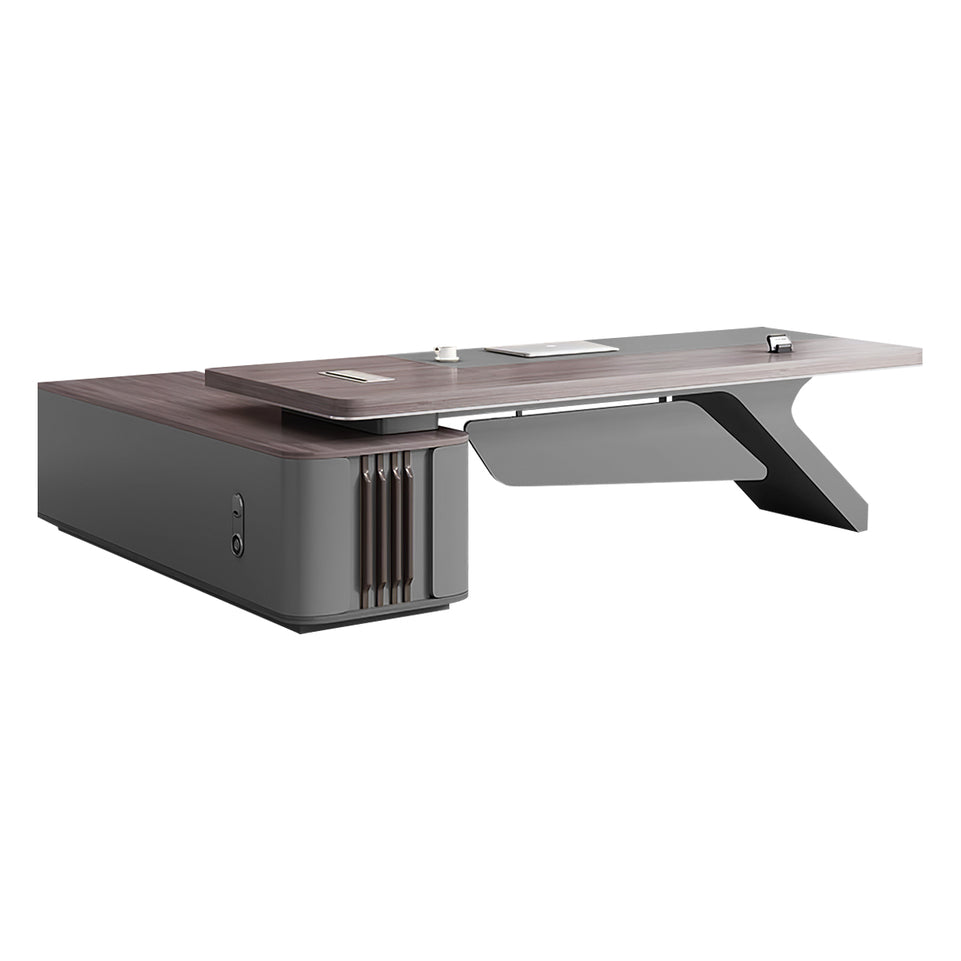 L-Shaped Executive Desk with Cable Management, Built-In Outlets & Side Storage